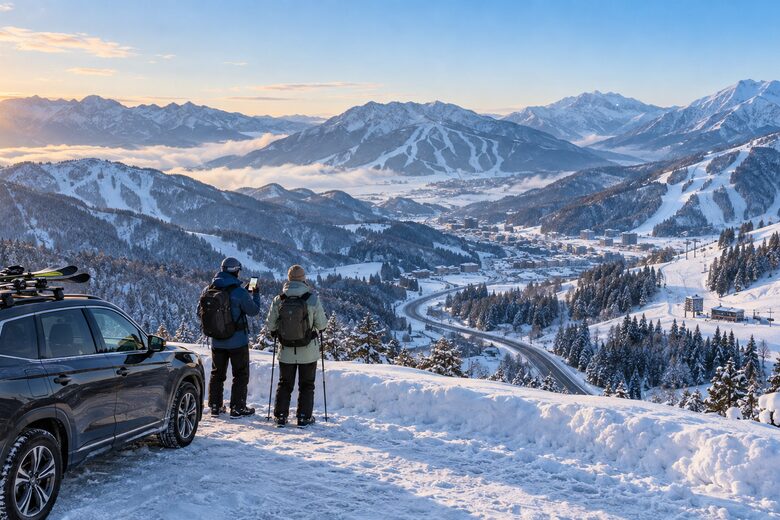 複数のスキー場を巡るearth hopperの新しい雪山旅をイメージしたビジュアル