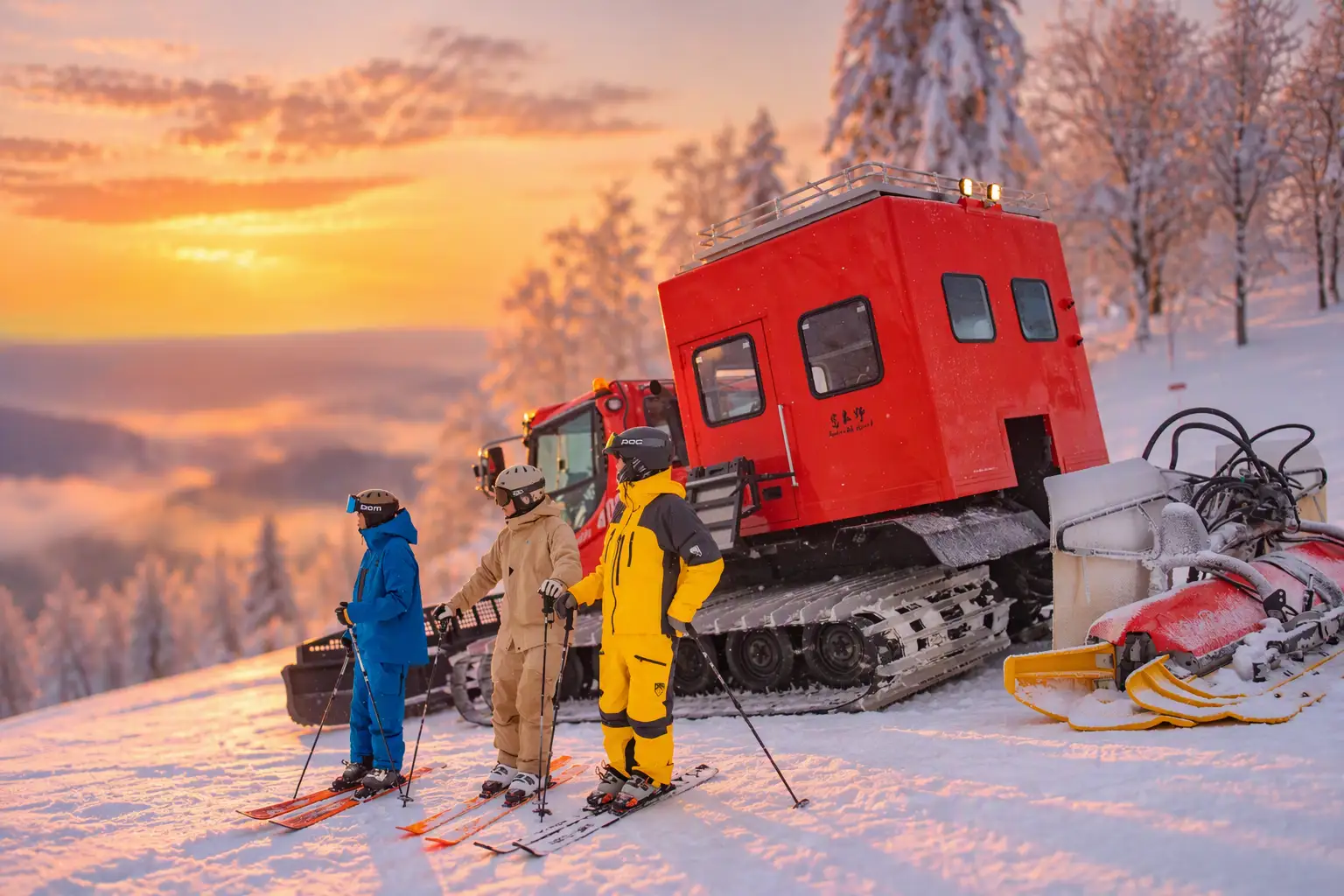 朝の富良野で圧雪車と楽しむファーストトラック